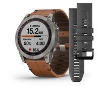 Спортивний годинник Garmin Fenix 7X Sapphire Solar Titanium з коричневим шкіряним ремінцем 010-02541-19