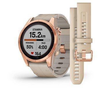 Спортивний годинник Garmin Fenix 7S Sapphire Solar Rose Gold Titanium з піщаним шкіряним ремінцем 010-02539-35