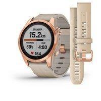 Спортивний годинник Garmin Fenix 7S Sapphire Solar Rose Gold Titanium з піщаним шкіряним ремінцем 010-02539-35