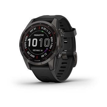 Спортивний годинник Garmin Fenix 7S Sapphire Solar Carbon Grey DLC Titanium з силіконовим ремінцем 010-02539-25