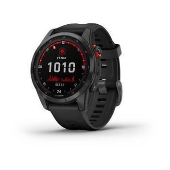 Спортивний годинник Garmin Fenix 7S Solar Slate Grey Black з чорним силіконовим ремінцем 010-02539-13