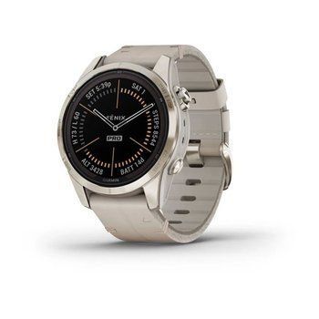 Спортивний годинник Garmin Fenix 7S Pro Sapphire Solar Edition Soft Gold з піщаним шкіряним ремінцем 010-02776-30