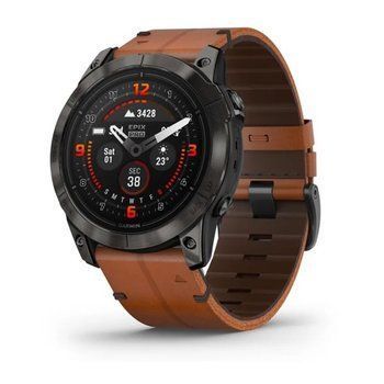 Спортивний годинник Garmin Epix Pro Gen 2 Sapphire Edition Carbon Gray DLC Titanium з коричневим шкіряним ремінцем 010-02804-30
