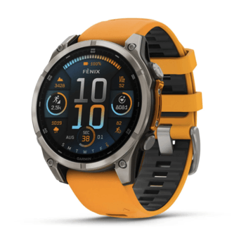Спортивний годинник Garmin Fenix 8 Amoled 47мм Sapphire Titanium з помаранчевим силіконовим ремінцем 010-02904-11