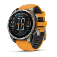 Спортивний годинник Garmin Fenix 8 Amoled 47мм Sapphire Titanium з помаранчевим силіконовим ремінцем 010-02904-11