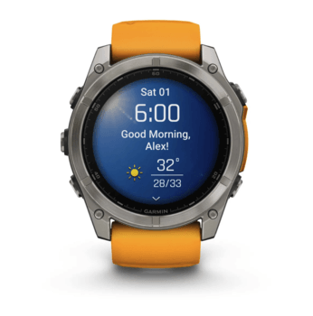 Спортивний годинник Garmin Fenix 8 Amoled 51 мм Sapphire Titanium з помаранчевим силіконовим ремінцем 010-02905-11 — фото 2