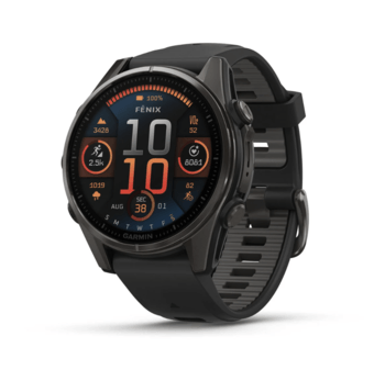 Спортивний годинник Garmin Fenix 8 Amoled 43мм Sapphire Carbon Gray DLC Titanium з чорним силіконовим ремінцем 010-02903-21