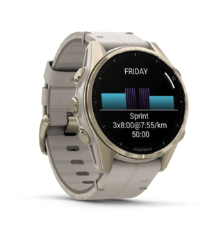 Спортивний годинник Garmin Fenix 8 Amoled 43мм Sapphire Soft Gold з піщаним шкіряним ремінцем 010-02903-40 — фото 4