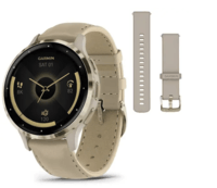 Спортивний годинник Garmin Venu 3S French Gray Soft Gold з шкіряним ремінцем 010-02785-55