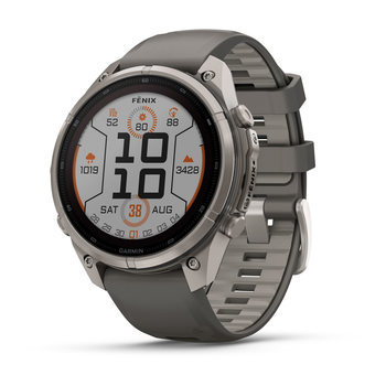 Спортивний годинник Garmin Fenix 9 Pro Solar 47 мм Titanium із силіконовим сіро-срібним ремінцем 010-04338-01
