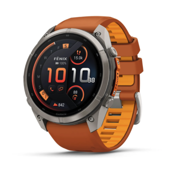 Спортивний годинник Garmin Fenix 9 Pro Amoled 51мм Titanium із помаранчевим силіконовим ремінцем 010-04337-01 — фото 1
