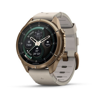 Спортивний годинник Garmin Fenix 9 Pro Amoled inReach 43 мм Autumn Gold Titanium із бежевим шкіряним ремінцем 010-04335-41 — фото 1