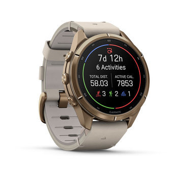 Спортивний годинник Garmin Fenix 9 Pro Amoled inReach 43 мм Autumn Gold Titanium із бежевим шкіряним ремінцем 010-04335-41 — фото 2