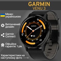 Фото Смарт-годинник Garmin Venu 3 Slate Stainless Steel Bezel with Black Case and Leather Band 010-02784-52
