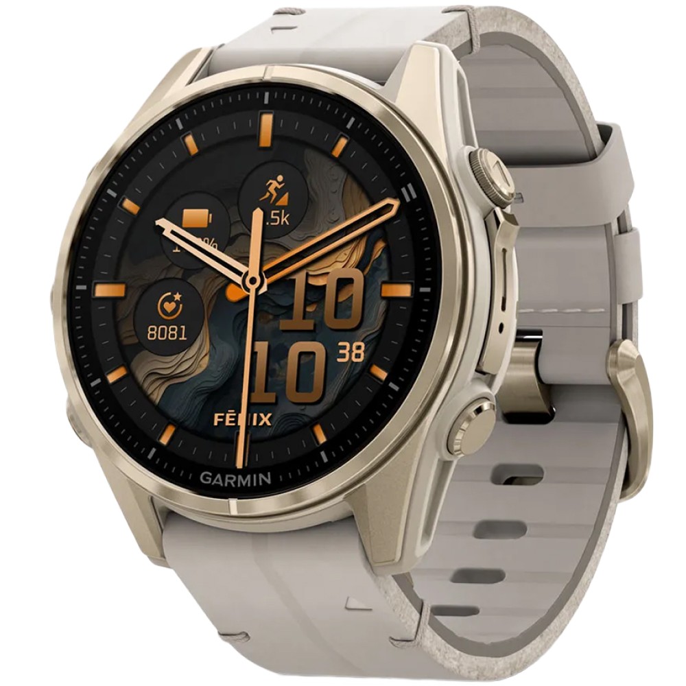 Смарт-годинник Garmin Fenix 8 Amoled 43 мм Sapphire Soft Gold with Limestone Leather Band 010-02903-40