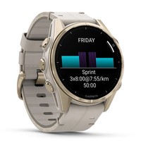 Фото Смарт-годинник Garmin Fenix 8 Amoled 43 мм Sapphire Soft Gold with Limestone Leather Band 010-02903-40