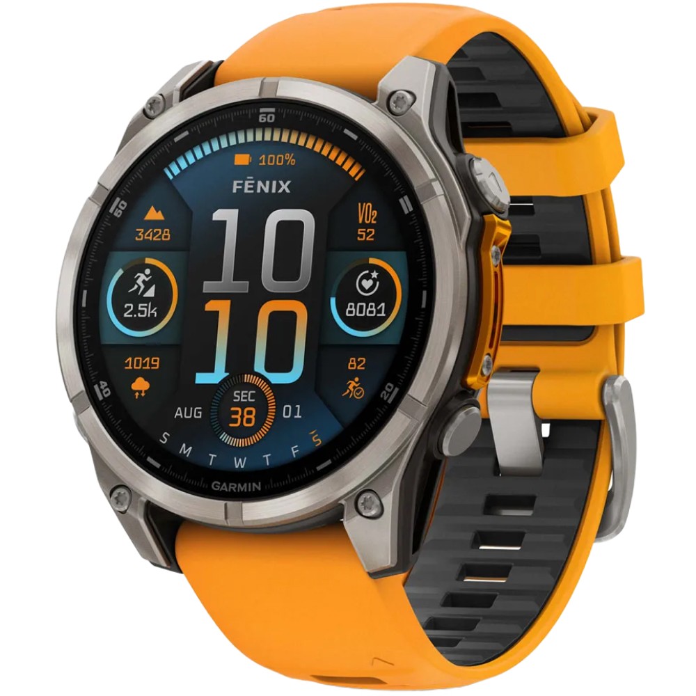 Смарт-годинник Garmin Fenix 8 Amoled 47 мм Sapphire Titanium with a spark Orange and Graphite Silicone Band 010-02904-11