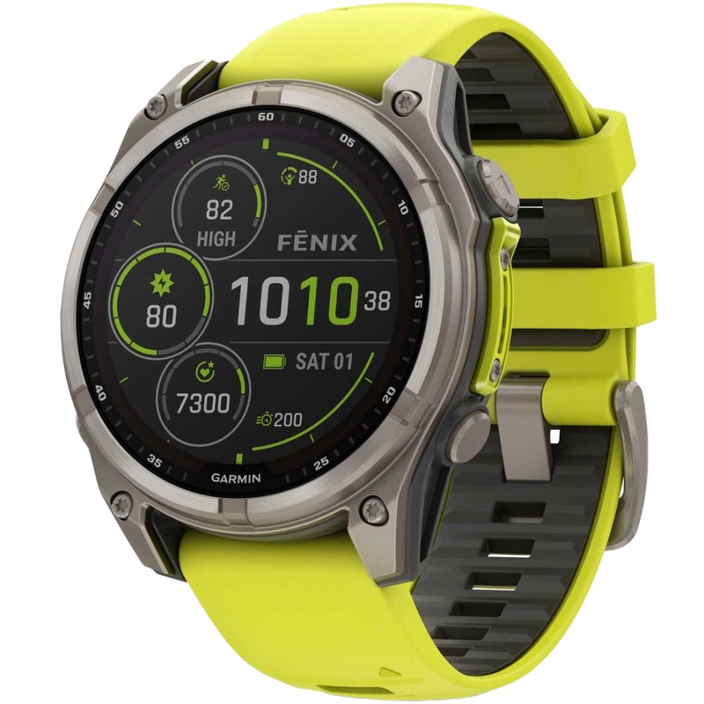 Смарт-годинник Garmin Fenix 8 Solar 47 мм Sapphire Titanium with Amp Yellow and Graphite Silicone Band 010-02906-21