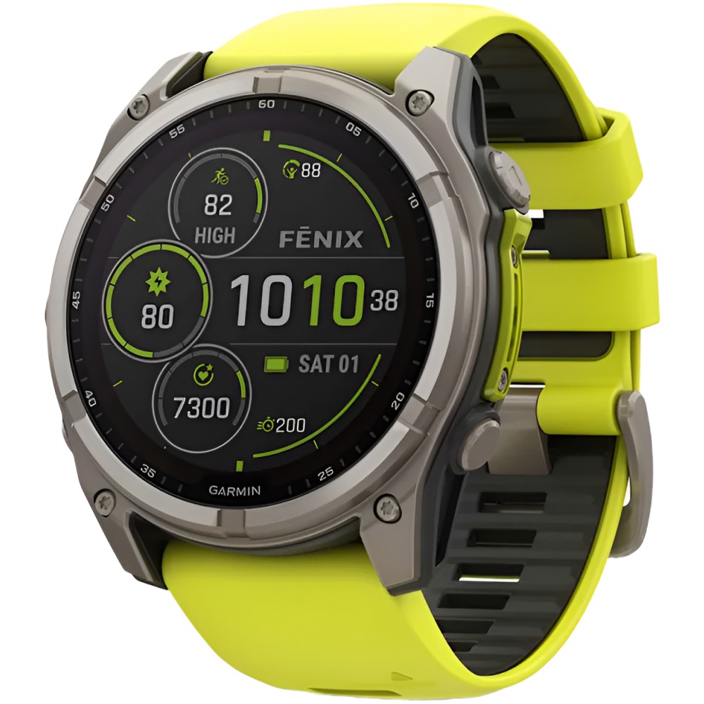 Смарт-годинник Garmin Fenix 8 Solar 51 мм Sapphire Titanium With An Amp Yellow and Graphite Silicone Band 010-02907-21