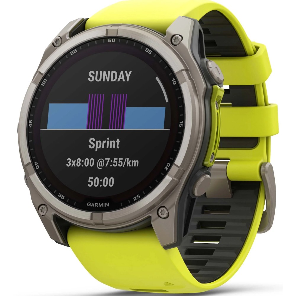 Смарт-годинник Garmin Fenix 8 Solar 51 мм Sapphire Titanium With An Amp Yellow and Graphite Silicone Band 010-02907-21